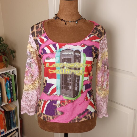 Rare Vintage Grail Y2K Pink Leopard Union Jack Lace London Top Save The Queen - Picture 1 of 5